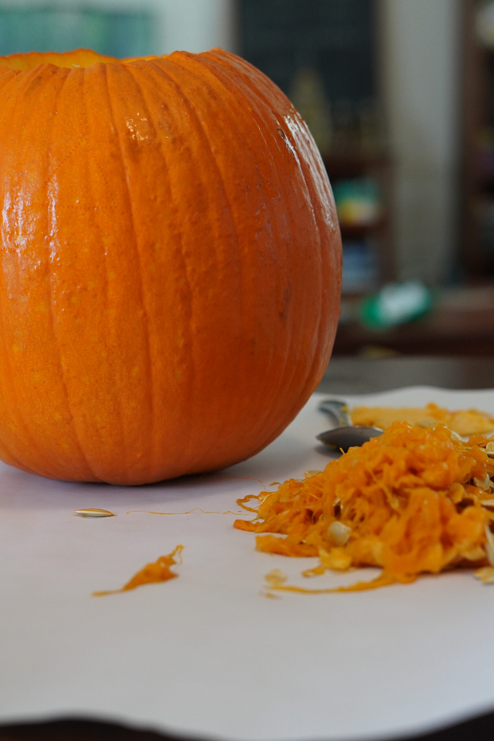 umpkin-with-top-removed-and-seeds-and-pulp-scooped-out-onto-the-table