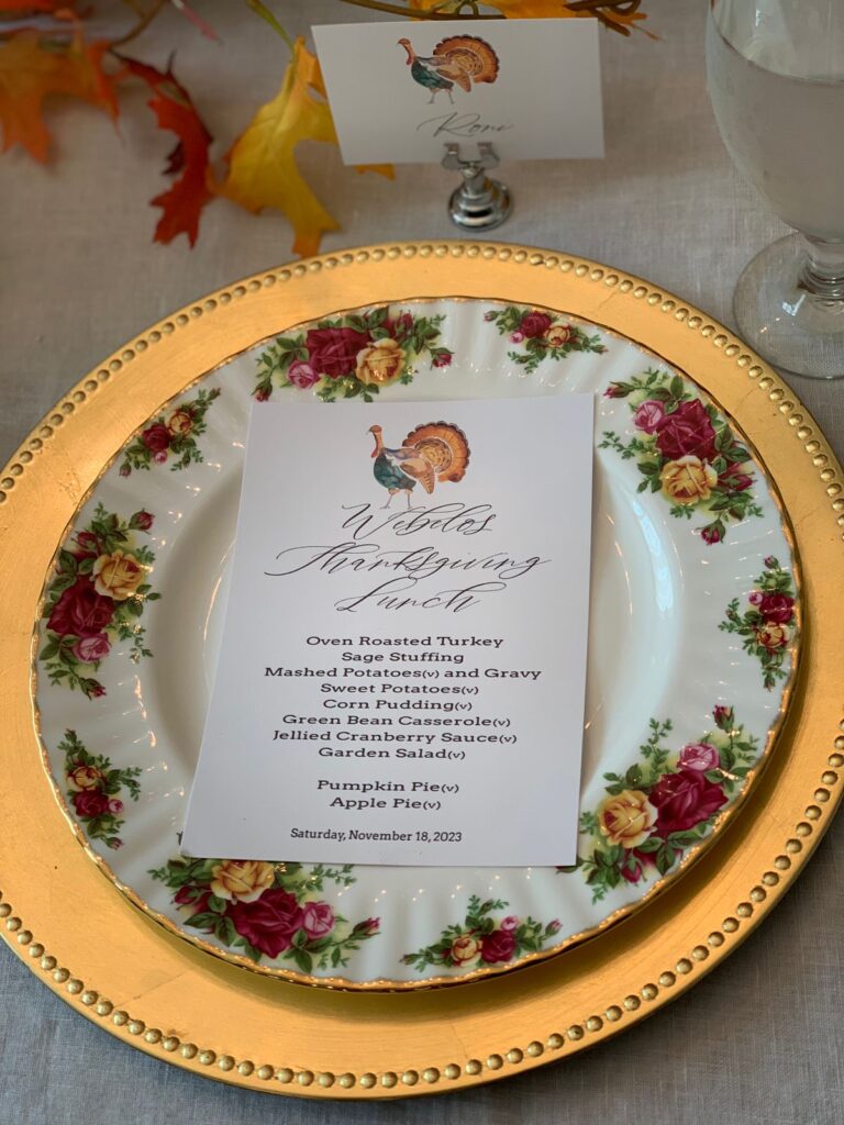 Thanksgiving place setting with place card and menu card