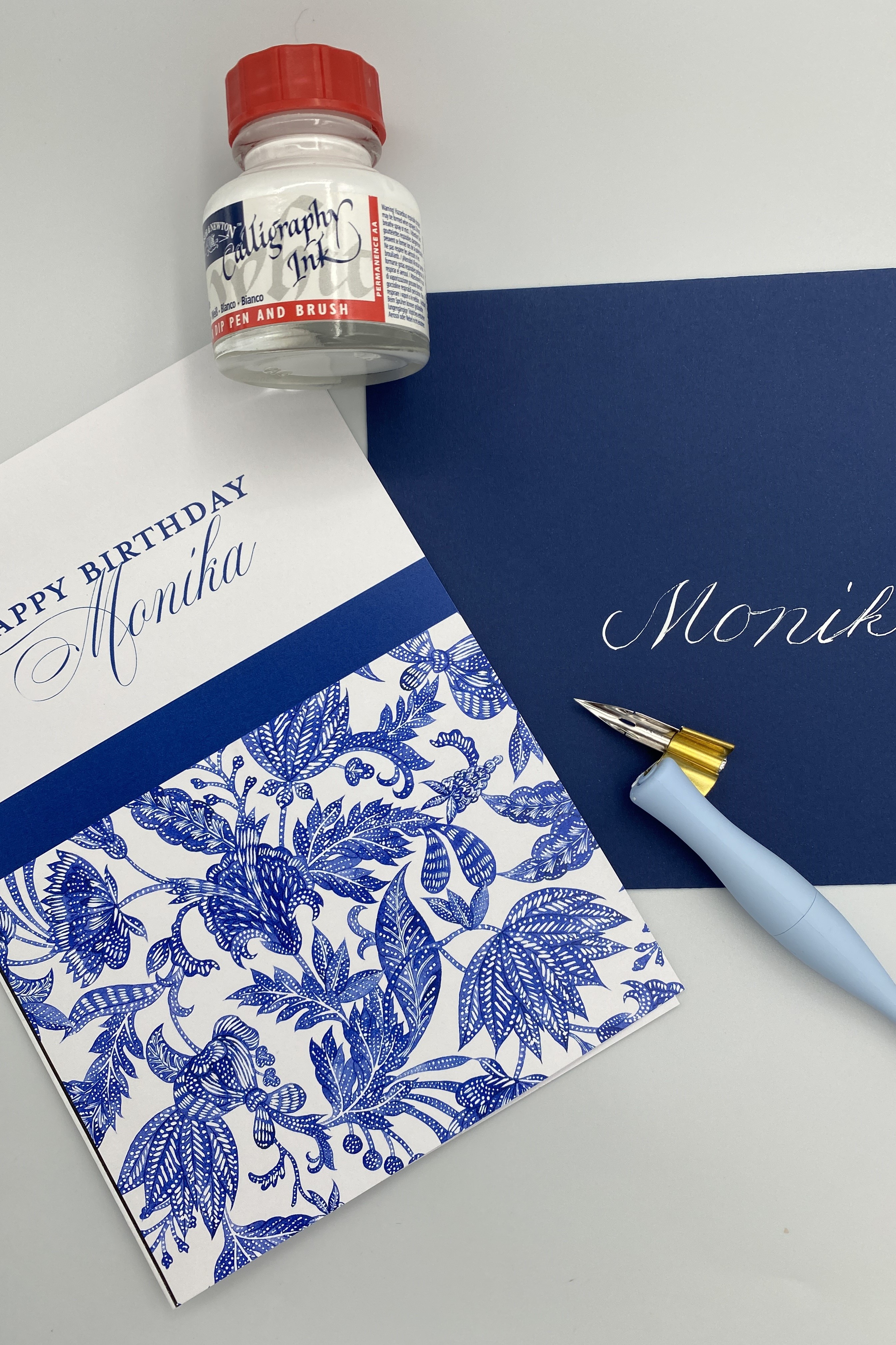 Blue Batik and White Calligraphy